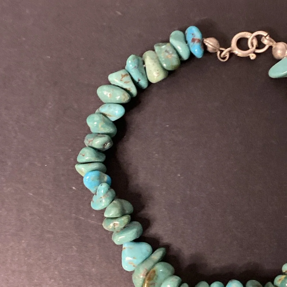 Handcrafted Natural Turquoise Nugget Bracelet with Sterling Silver Clasp Vtg